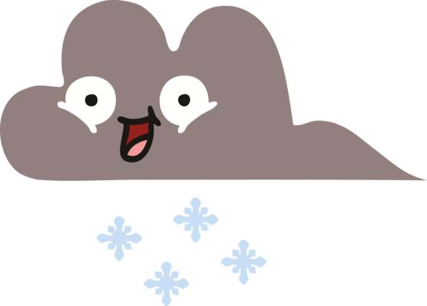 Bir insan tarafından çizilen fırtına kar bulutunun düz renkli retro karikatürü