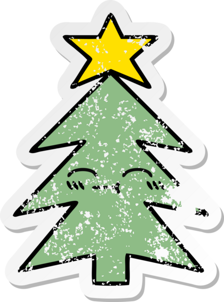 Bir insan tarafından çizilmiş şirin bir karikatür Noel ağacının sıkıntılı çıkartması.