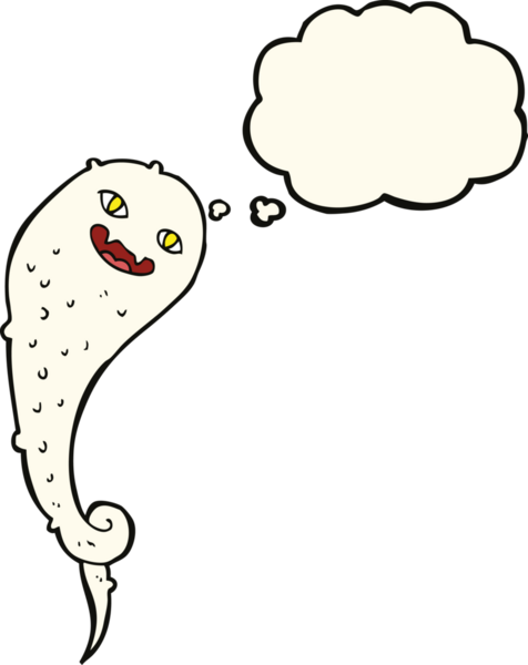 Bir insan tarafından çizilmiş düşünce baloncuklu karikatür hayaleti.