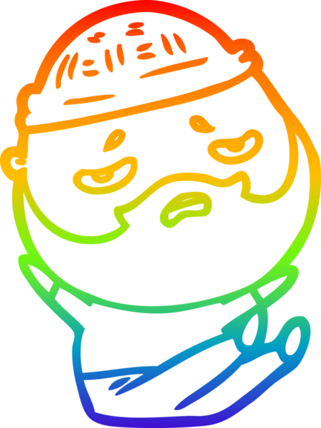 Bir insan tarafından çizilmiş sakallı, endişeli bir çizgi film çizimi.