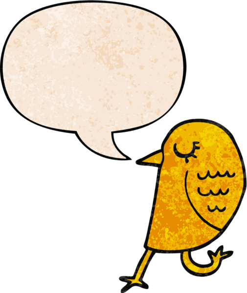 Konuşma baloncuğu olan karikatür kuşu insan tarafından çizilmiş eski doku.