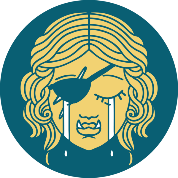 Retro Dövme Tarzı Bir insan tarafından çizilmiş yarı ork haydut karakter yüzü ağlıyor