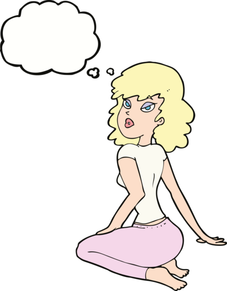 Bir insan tarafından çizilmiş düşünce baloncuğu olan güzel bir kadın.