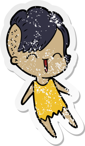 Bir insan tarafından çizilmiş mutlu bir hippi kızın sıkıntılı çıkartması.