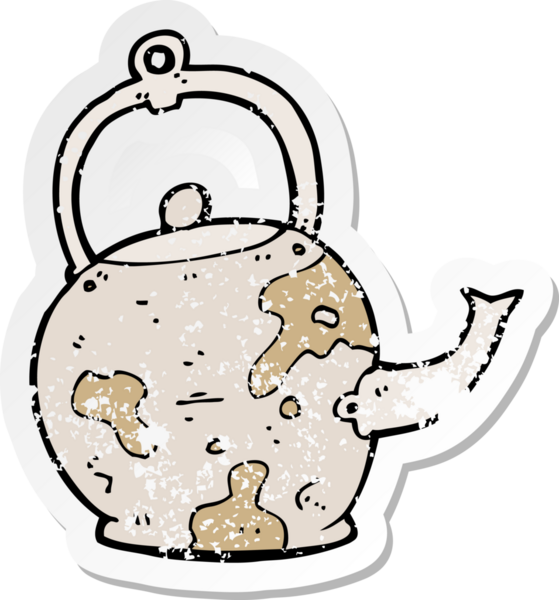 Bir insan tarafından çizilmiş eski bir çay demliğinin gerilimli yapıştırması.