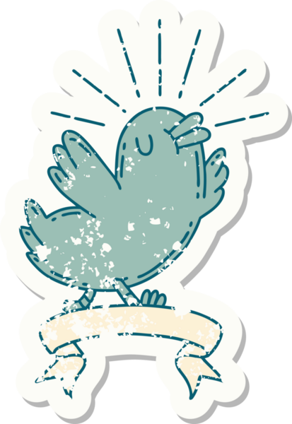 Bir insan tarafından çizilmiş eski bir dövme stili mutlu bir kuş.