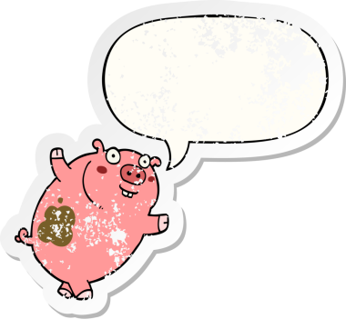 Komik çizgi film domuzu konuşma baloncuğu bir insan tarafından çizilmiş sıkıntılı eski bir çıkartma