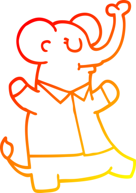 Bir insan tarafından çizilmiş bir tişört giyen bir filin sıcak çizgi çizimi