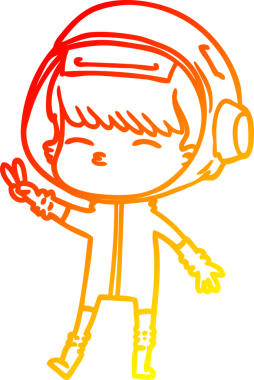 Bir insan tarafından çizilmiş barış işareti yapan çizgi film bir uzay kızının sıcak çizgi çizimi