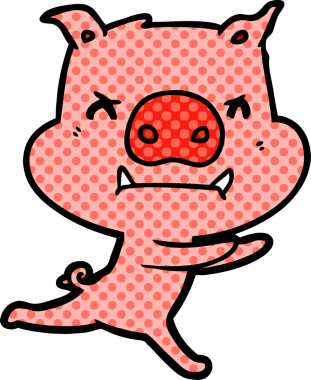 Bir insan tarafından çizilmiş kızgın çizgi film domuzu.