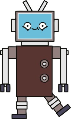 Bir insan tarafından çizilmiş sevimli bir robot karikatürü.