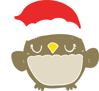 Bir insan tarafından çizilmiş şirin Noel baykuşu.