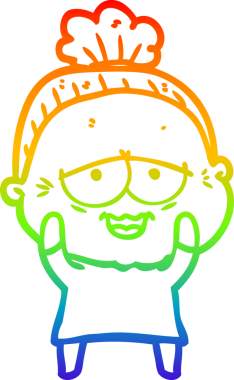 Gökkuşağı gradyan çizgi çizimi Bir insan tarafından çizilmiş mutlu yaşlı kadın