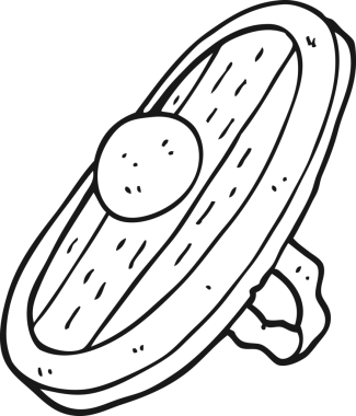 Bir insan tarafından çizilmiş siyah beyaz karikatür kalkanı.