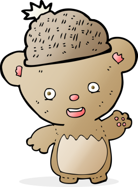 Bir insan tarafından çizilmiş şapkalı çizgi film ayısı.