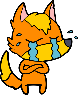 Bir insan tarafından çizilmiş üzgün küçük tilki çizgi film karakteri.