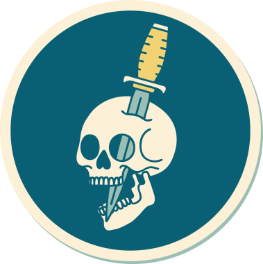 Bir insan tarafından çizilmiş bir kafatasının geleneksel stiliyle dövme çıkartması.