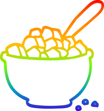 Gökkuşağı gradyan çizgisi bir insan tarafından çizilmiş mısır gevreği kasesinin çizimi