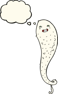 Bir insan tarafından çizilmiş düşünce baloncuklu karikatür hayaleti.