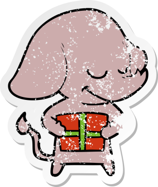 Bir insan tarafından çizilmiş gülümseyen bir filin sıkıntılı çıkartması.