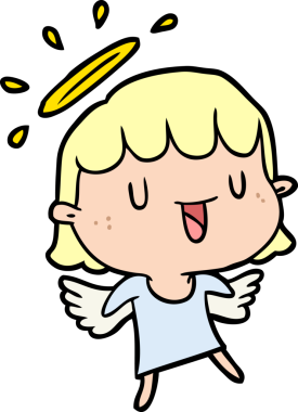 Bir insan tarafından çizilmiş sevimli çizgi roman meleği.