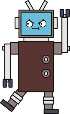 Bir insan tarafından çizilmiş sevimli bir robot karikatürü.