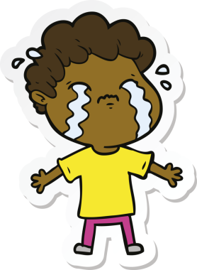 Bir insan tarafından çizilmiş, ağlayan bir çizgi film karakterinin çıkartması.