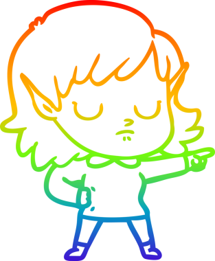 Gökkuşağı gradyan çizgi çizimi bir insan tarafından çizilmiş bir elf kızı