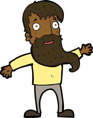 Bir insan tarafından çizilmiş sakallı bir çizgi film adamı.