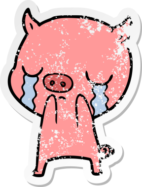 Bir insan tarafından çizilmiş ağlayan bir domuzun sıkıntılı çıkartması.