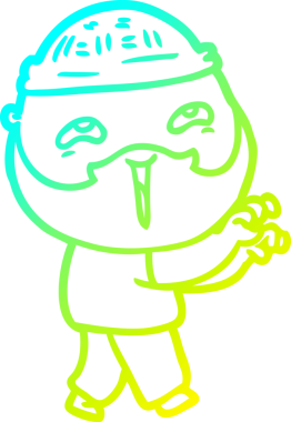 Bir insan tarafından çizilmiş, mutlu, sakallı, çizgi film karakteri.