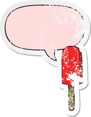 Konuşma balonlu çizgi film lolipopu bir insan tarafından çizilmiş sıkıntılı eski bir çıkartma