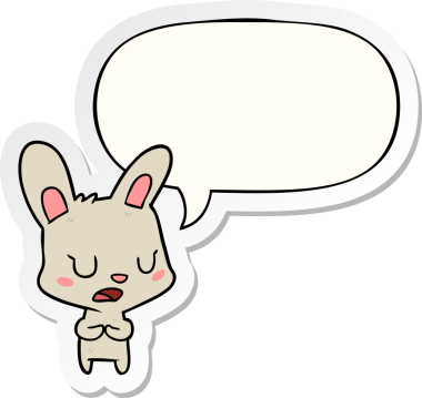 Bir insan tarafından çizilmiş konuşma balonu çıkartmasıyla konuşan çizgi film tavşanı.