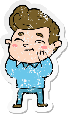 Bir insan tarafından çizilmiş mutlu bir çizgi film karakterinin sıkıntılı çıkartması.