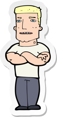 Bir insan tarafından çizilmiş kolları olan sert bir adamın çıkartması.