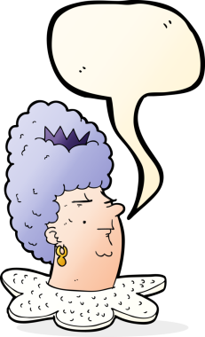 Bir insan tarafından çizilmiş konuşma balonuyla kraliçenin kafası.