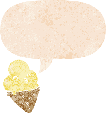 Bir insan tarafından çizilmiş grunge dertli retro tarzı konuşma baloncuklu çizgi film dondurması.