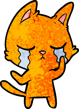 Bir insan tarafından çizilmiş ağlayan çizgi film kedisi.