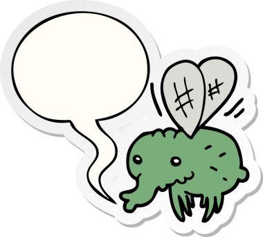 Bir insan tarafından çizilmiş konuşma balonu çıkartmalı çizgi film sineği.