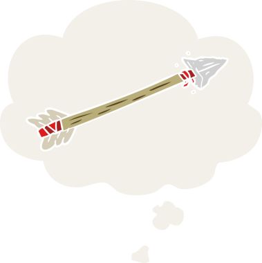 Düşünce baloncuğu olan çizgi film oku bir insan tarafından çizilmiş.