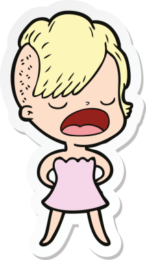 Bir insan tarafından çizilmiş havalı bir hippi kızın karikatür çıkartması.