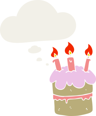 Düşünce baloncuğu insan tarafından çizilmiş bir doğum günü pastası.