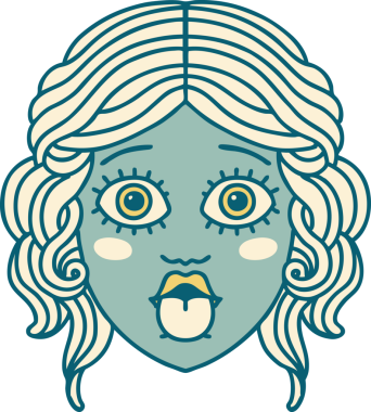 İkonik dövme stili bir kadın yüzü insan tarafından çizilmiş bir dil.