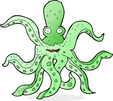 Bir insan tarafından çizilmiş dev ahtapot çizgi filmi.