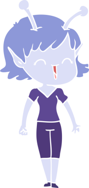 Bir insan tarafından çizilmiş düz renkli uzaylı kız çizgi filmi.