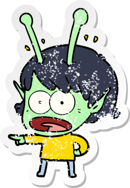 Bir insan tarafından çizilmiş uzaylı bir kızın karikatür çıkartması.