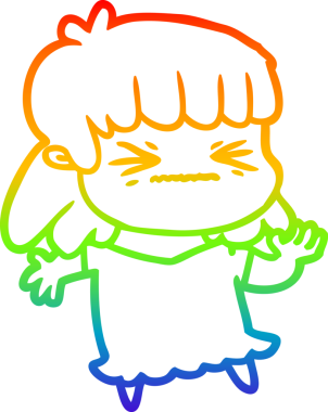 Gökkuşağı gradyan çizimi bir insan tarafından çizilmiş kızgın bir kız çizgi filmi