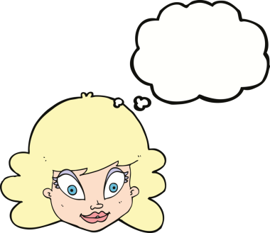 Bir insan tarafından çizilmiş düşünce baloncuklu mutlu kadın yüzü.