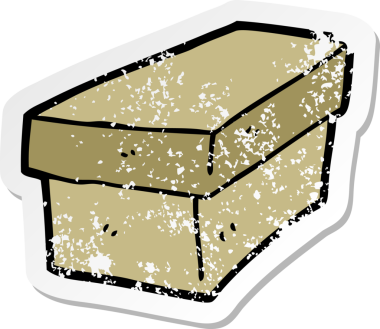 Bir insan tarafından çizilmiş karton bir kutunun sıkıntılı çıkartması.