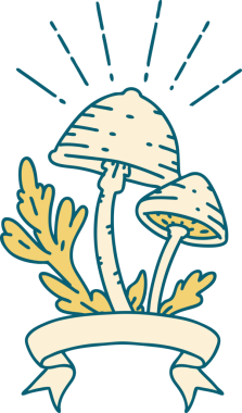 Bir insan tarafından çizilmiş dövme stili mantarlı parşömen.